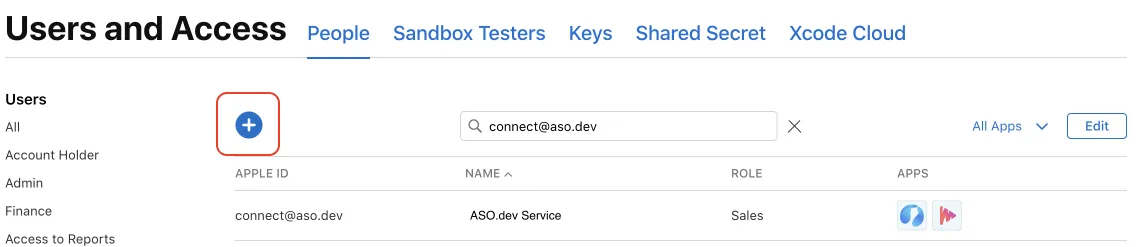AppStore Connect. 添加新用户