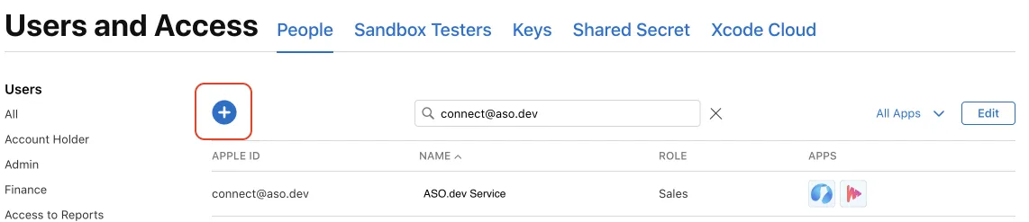 AppStore Connect. Добавить нового пользователя
