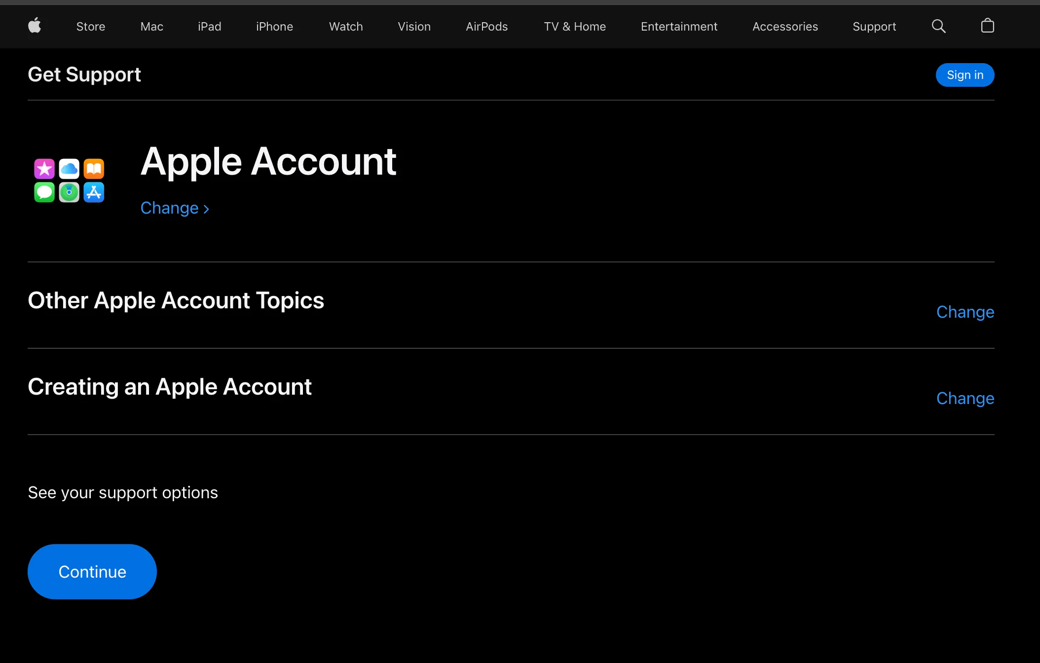 Apple Support route: Apple Account, Other Apple Account Topics, Creating an Apple Account
