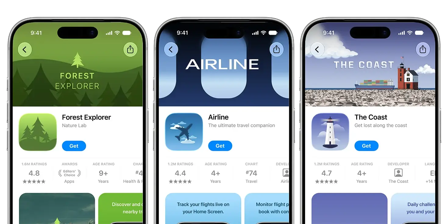 Apple examples of wide headers on App Store product pages