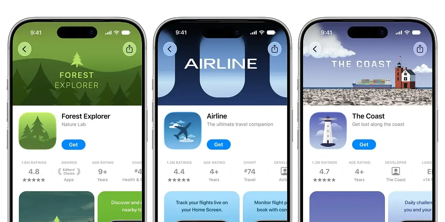 Apple examples of wide headers on App Store product pages
