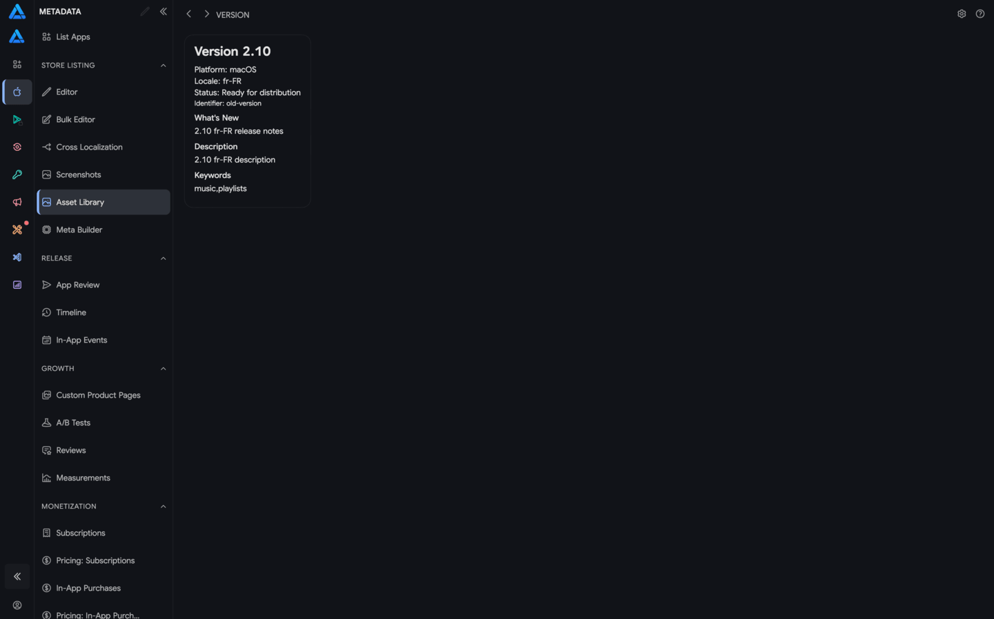 Details of a specific app version