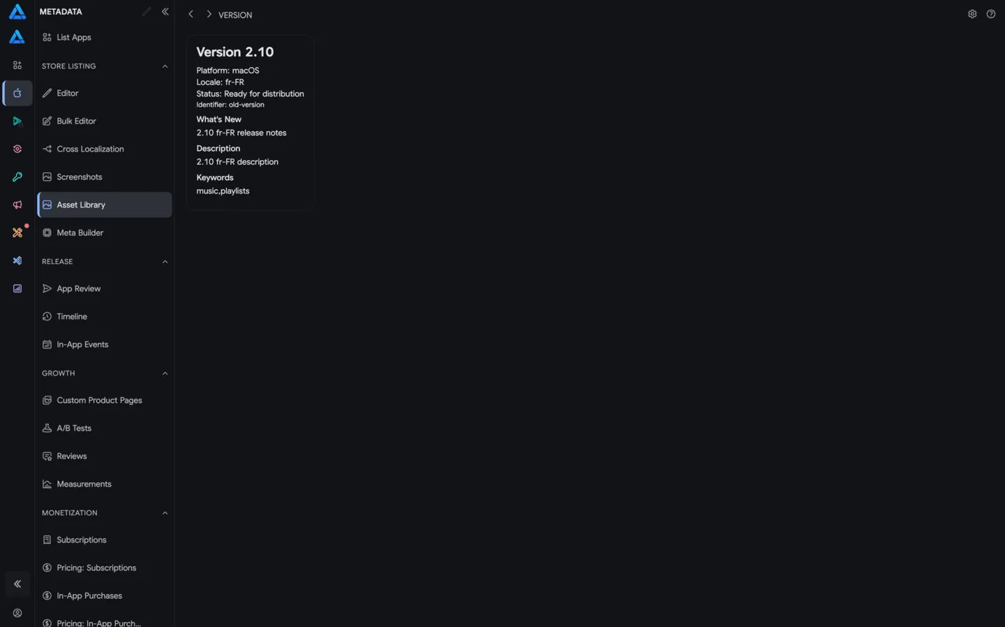 Details of a specific app version