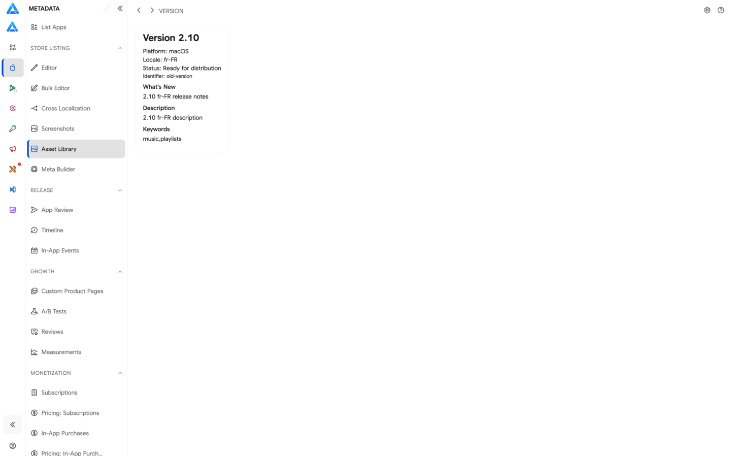 Details of a specific app version