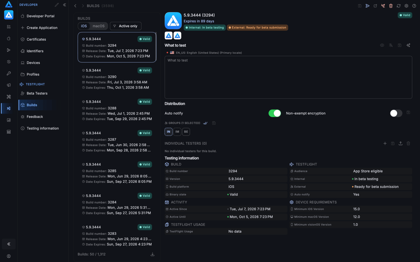 TestFlight builds in ASO.dev