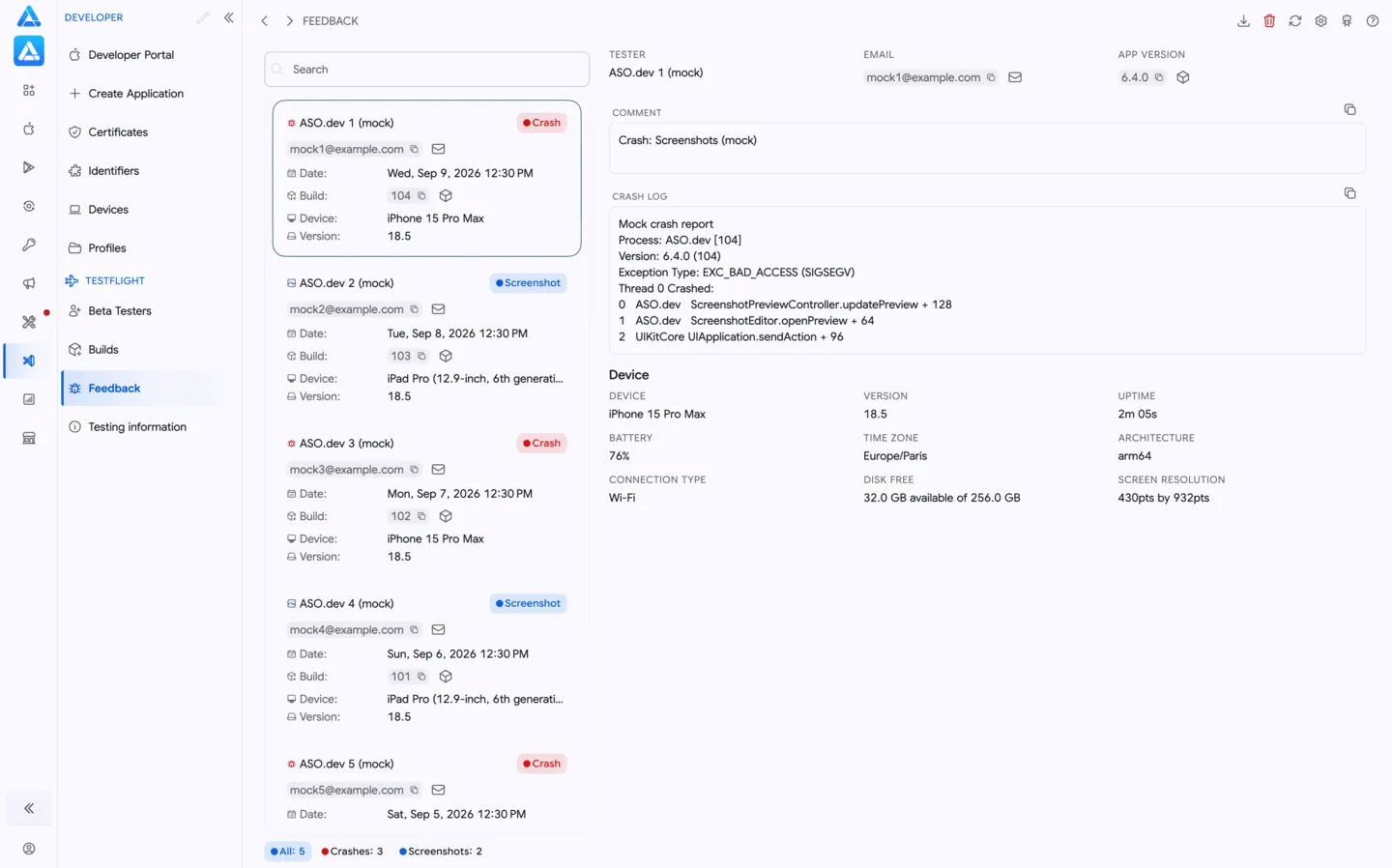TestFlight feedback and crash reports in ASO.dev