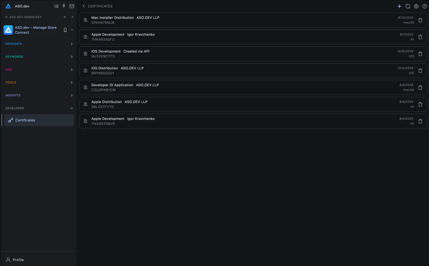 通过ASO.dev管理Apple证书