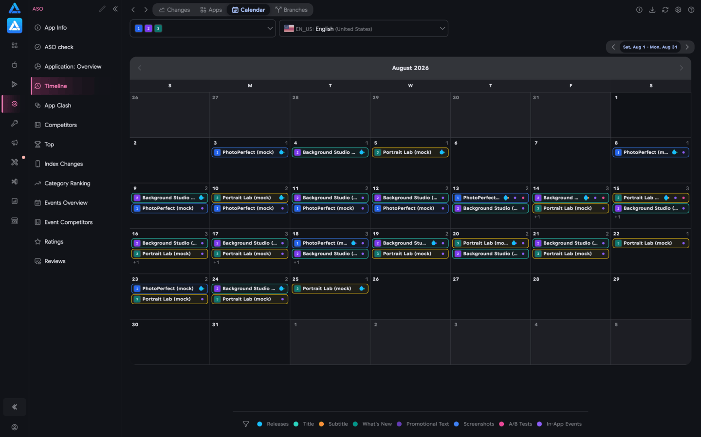 Release calendar for three mock apps