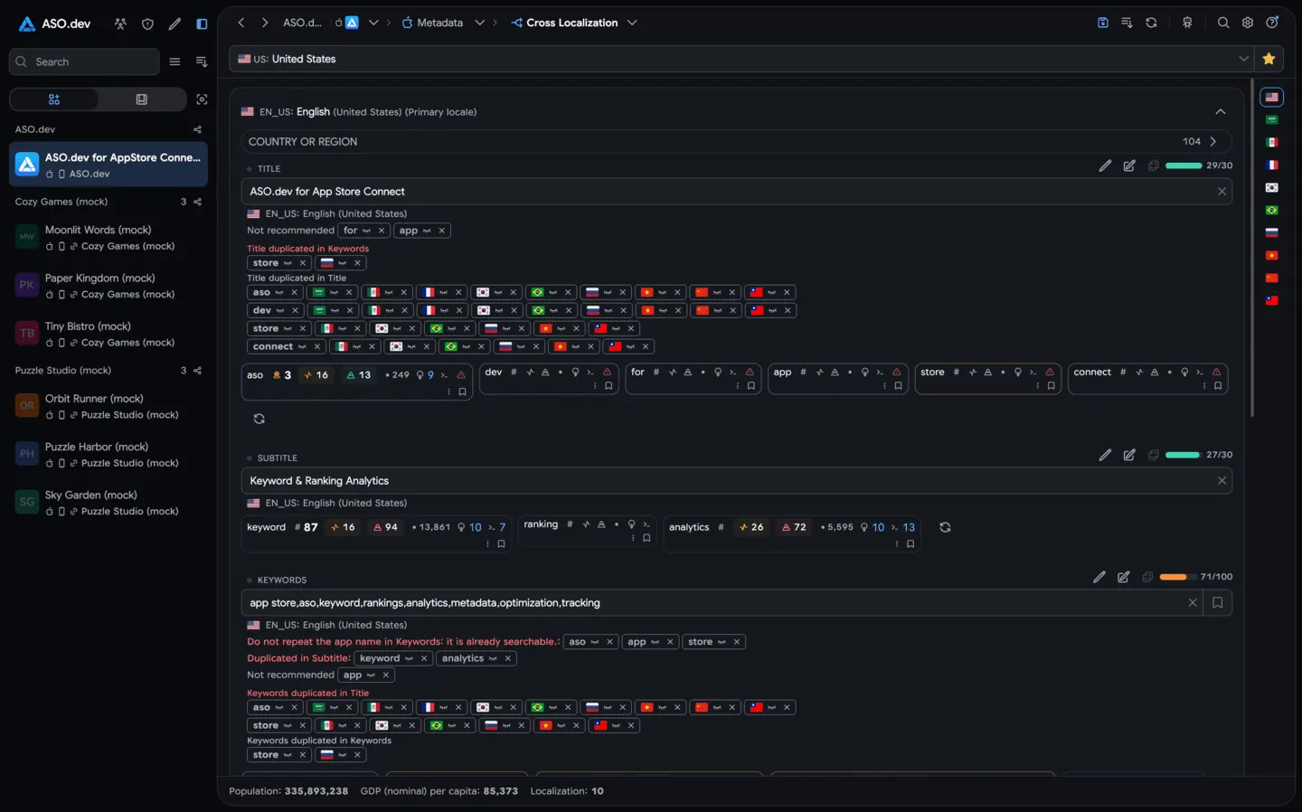 Interactive Cross-Localization Table