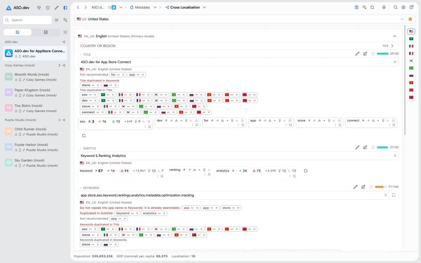 Interactive Cross-Localization Table