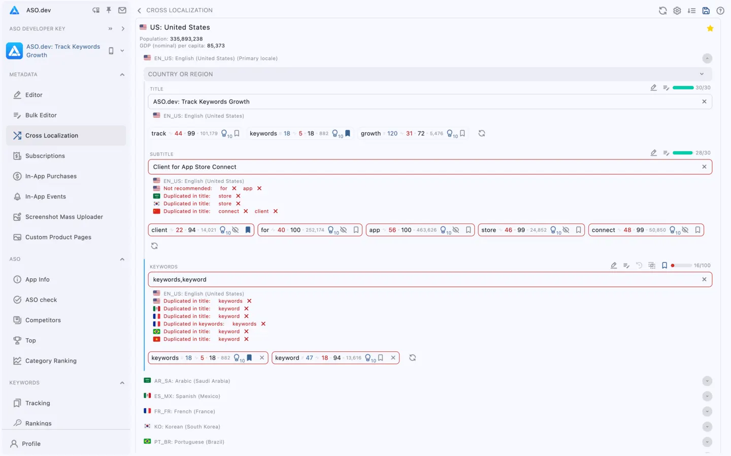 Interactive Cross-Localization Table