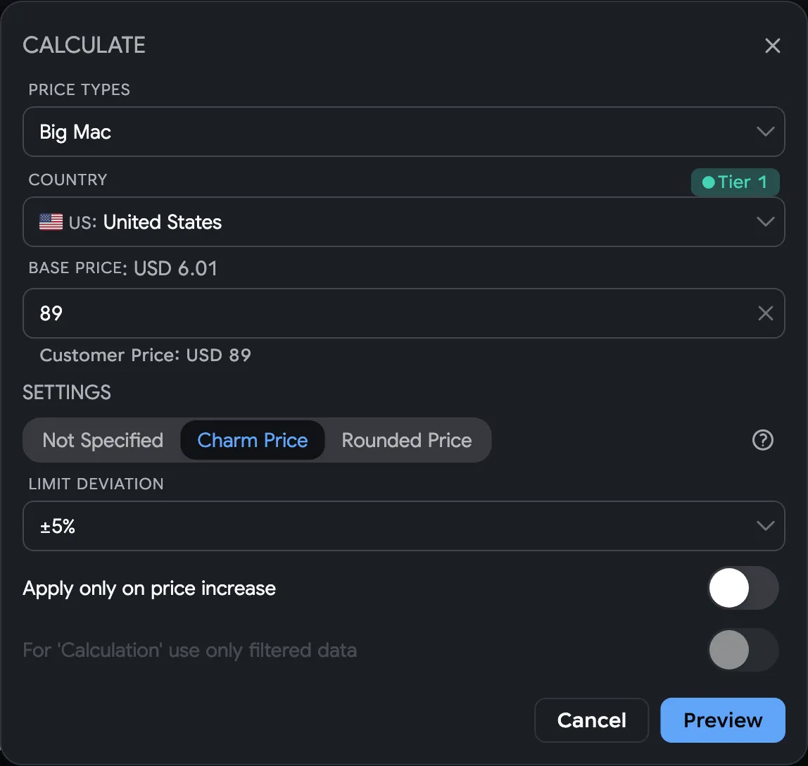 Pricing: Price point editor