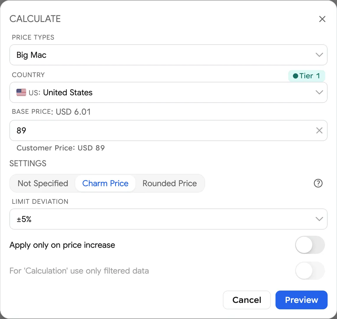 Pricing: Price point editor