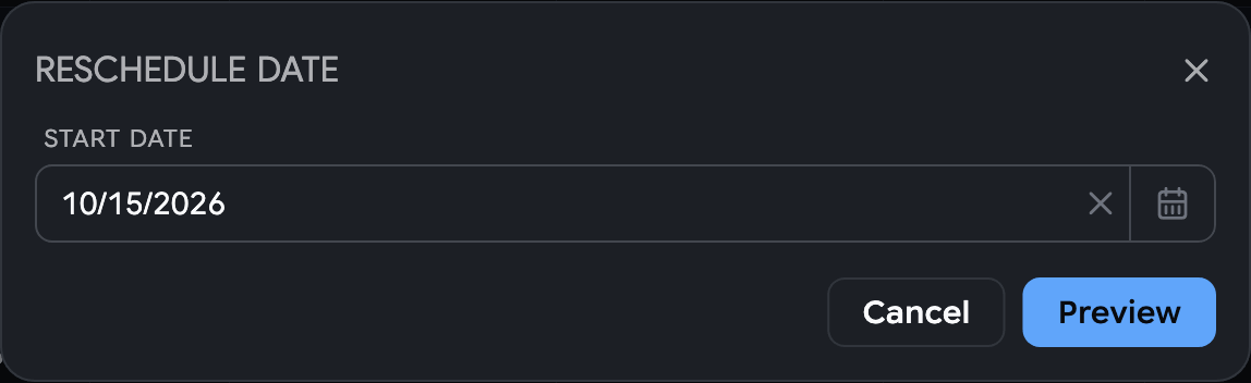 Pricing: Price change Reschedule