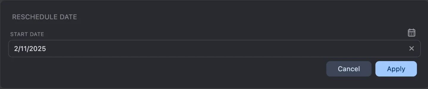 Pricing: Price change Reschedule