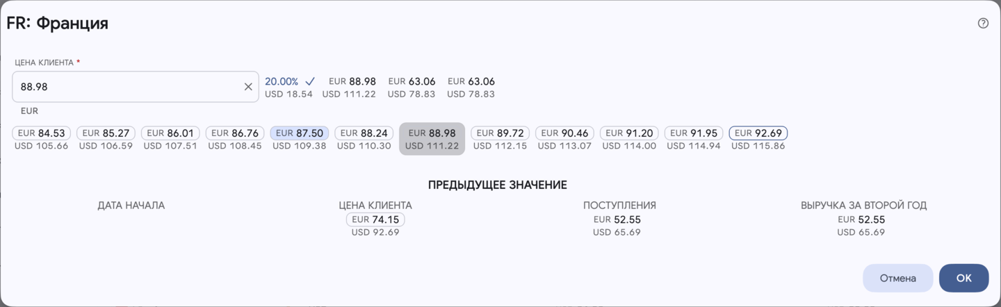 Цены: Редактирование