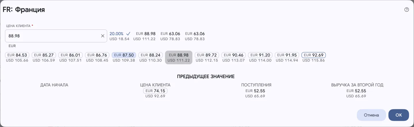Цены: Редактирование