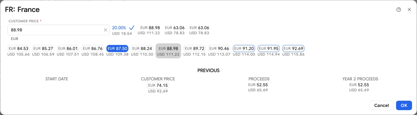 Pricing: Price point editor