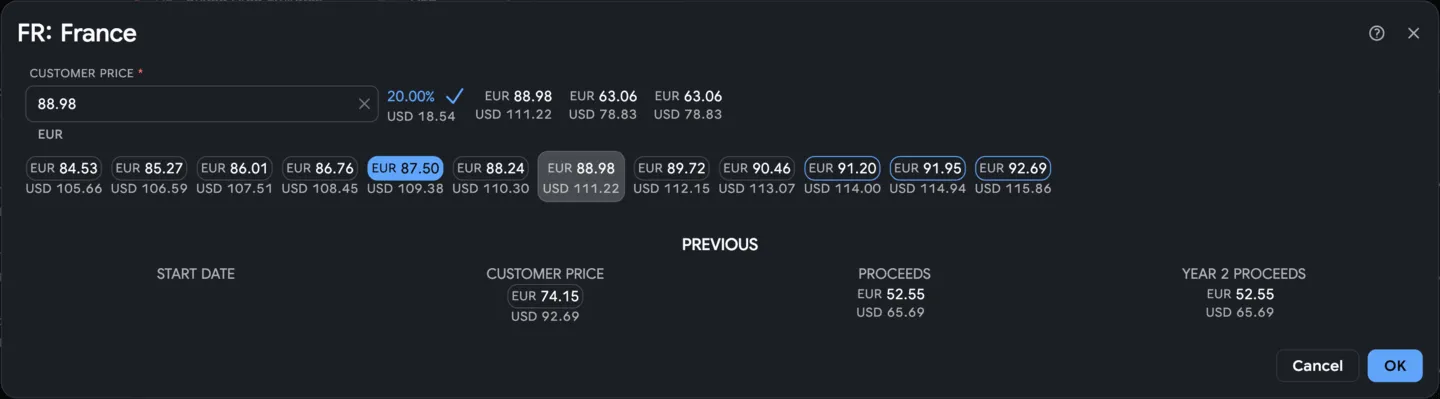 Pricing: Price point editor