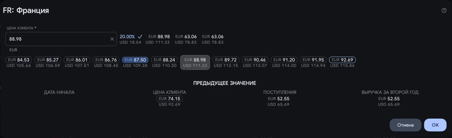 Цены: Редактирование