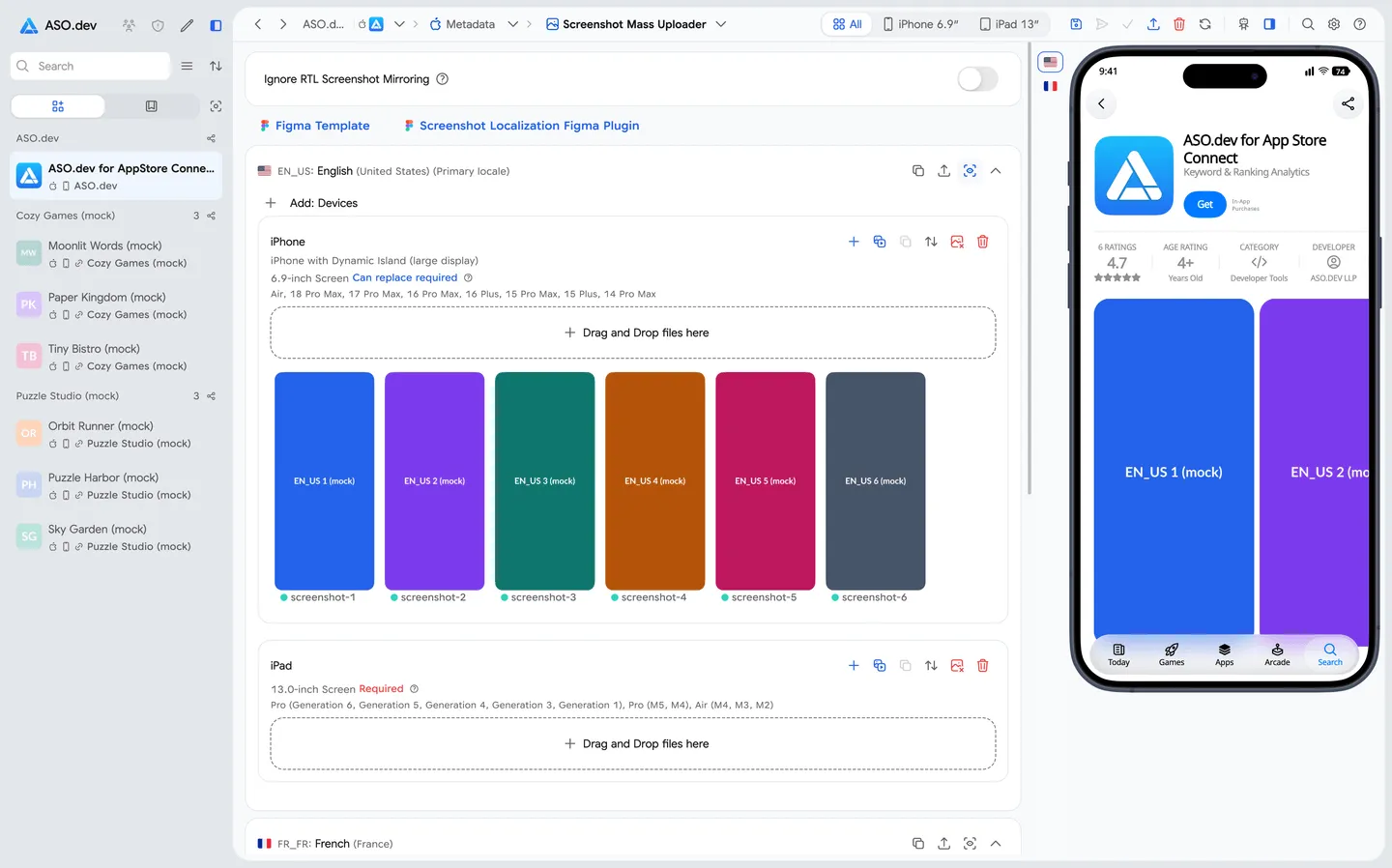 Managing App Store screenshots in bulk in ASO.dev