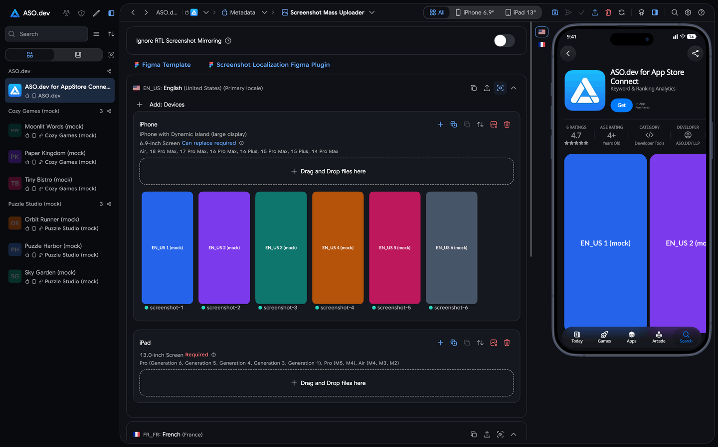 Managing App Store screenshots in bulk in ASO.dev