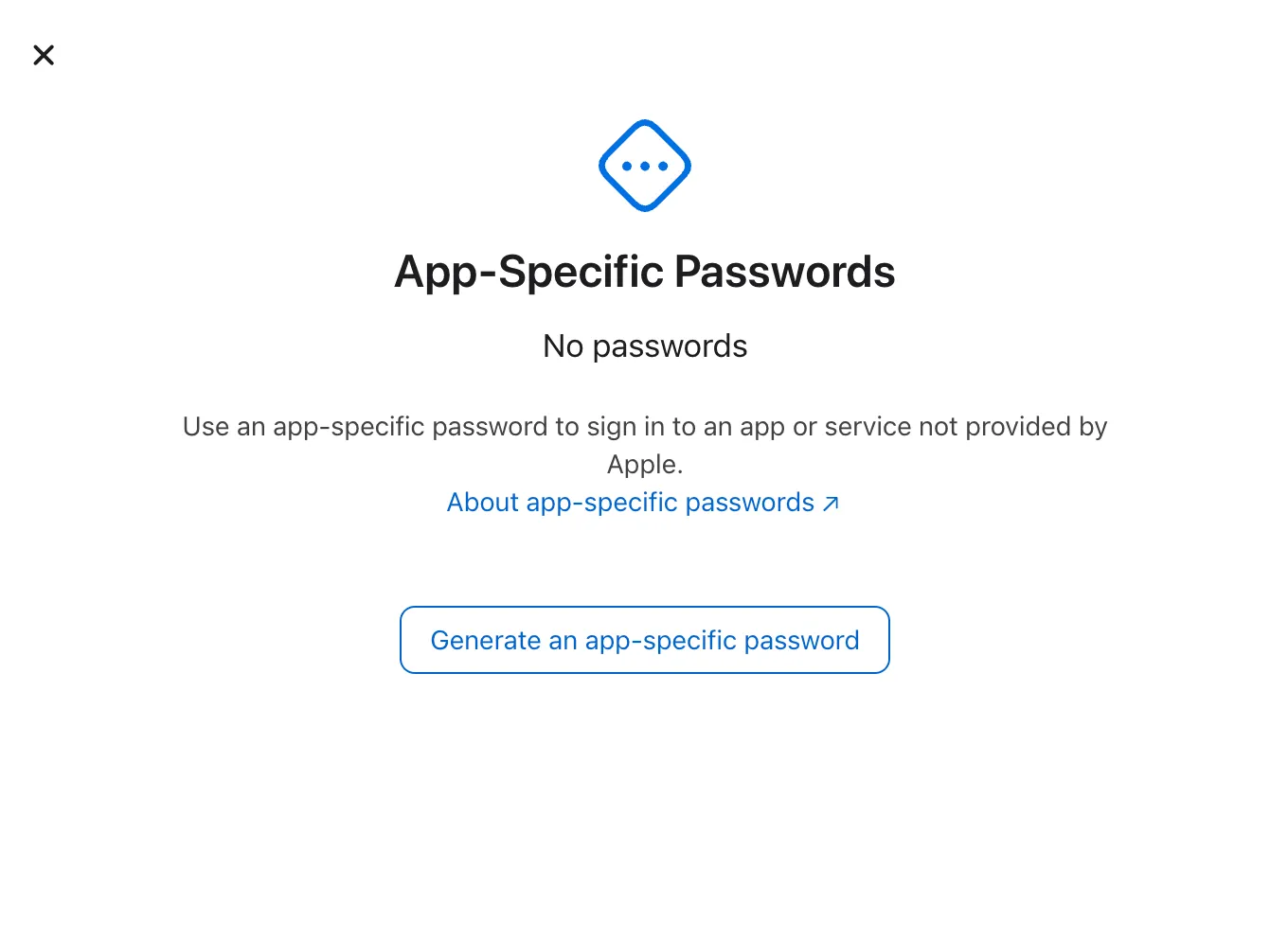 App-specific Password empty screen