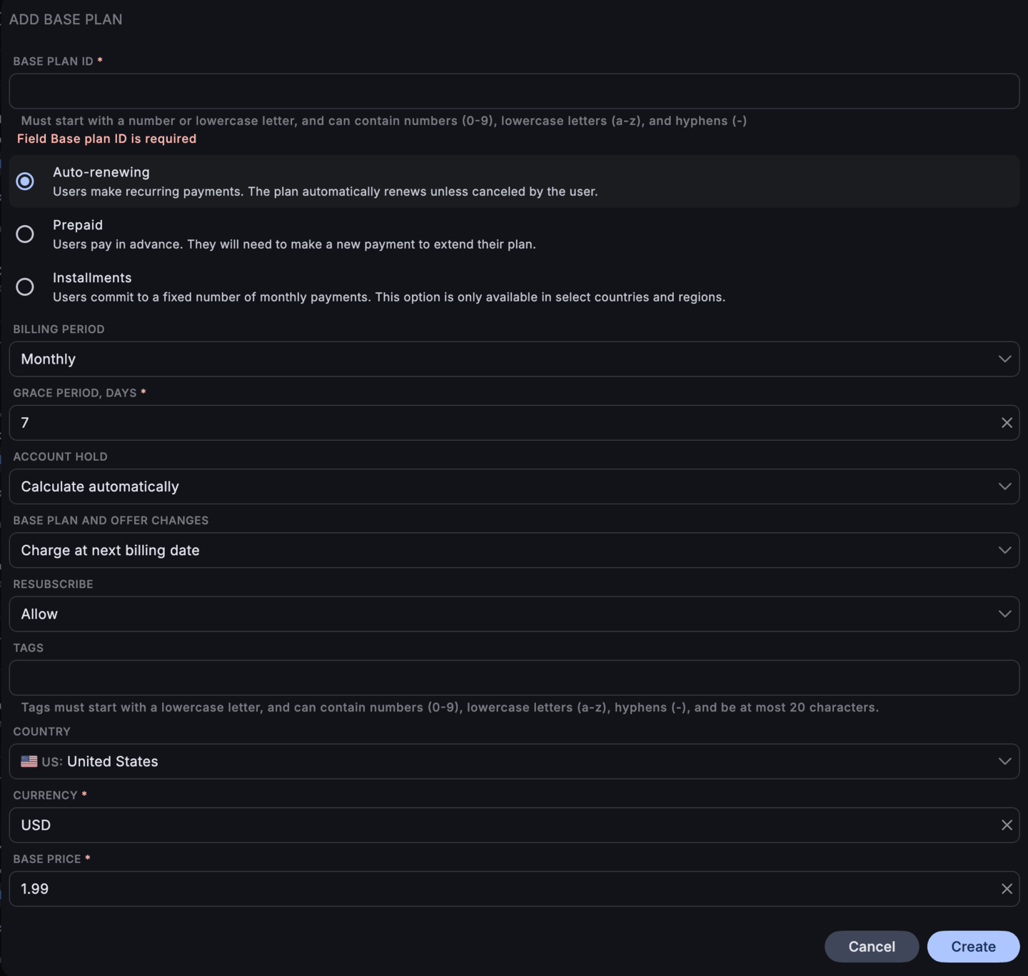 Add Google Play base plan