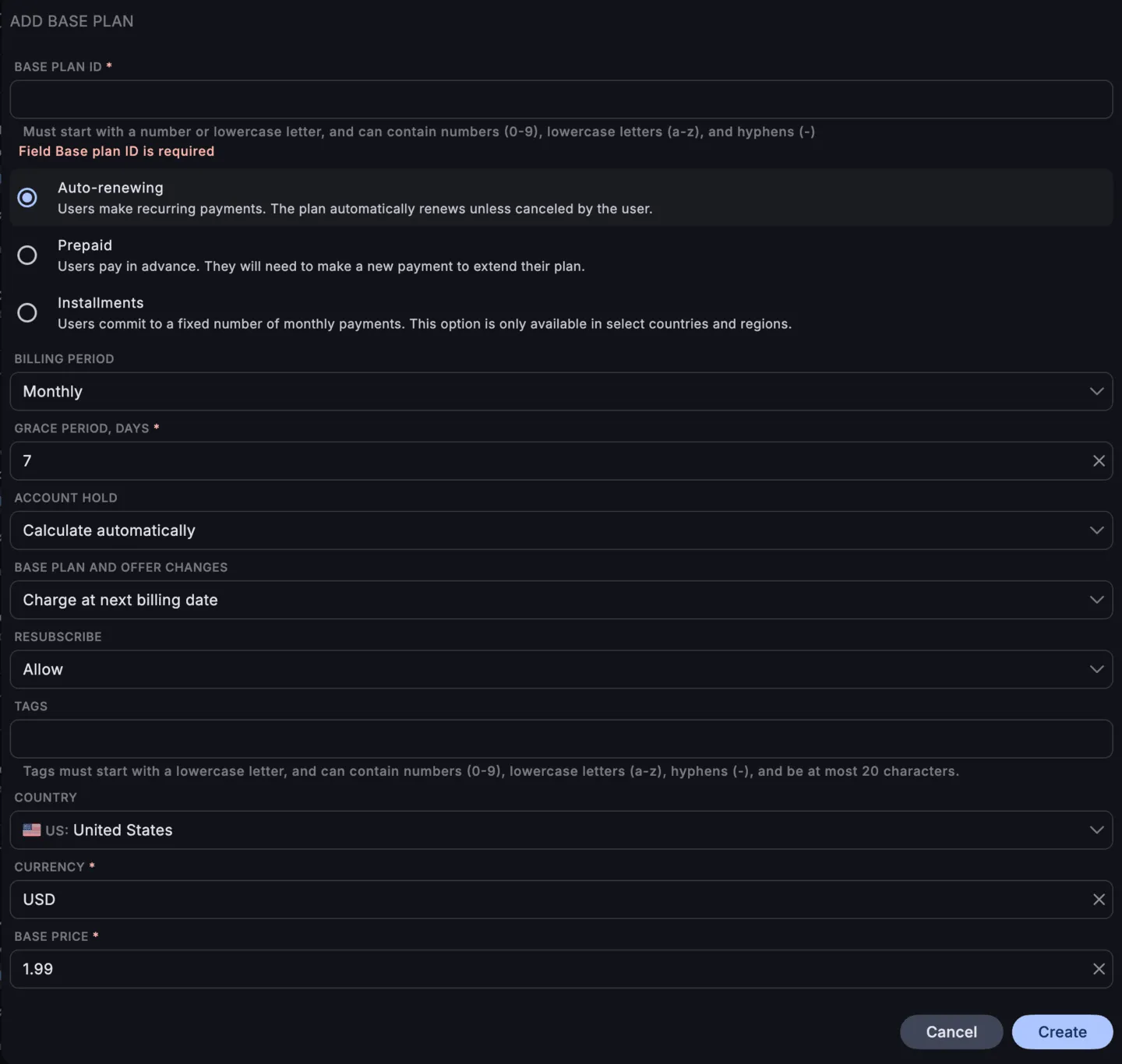 Add Google Play base plan