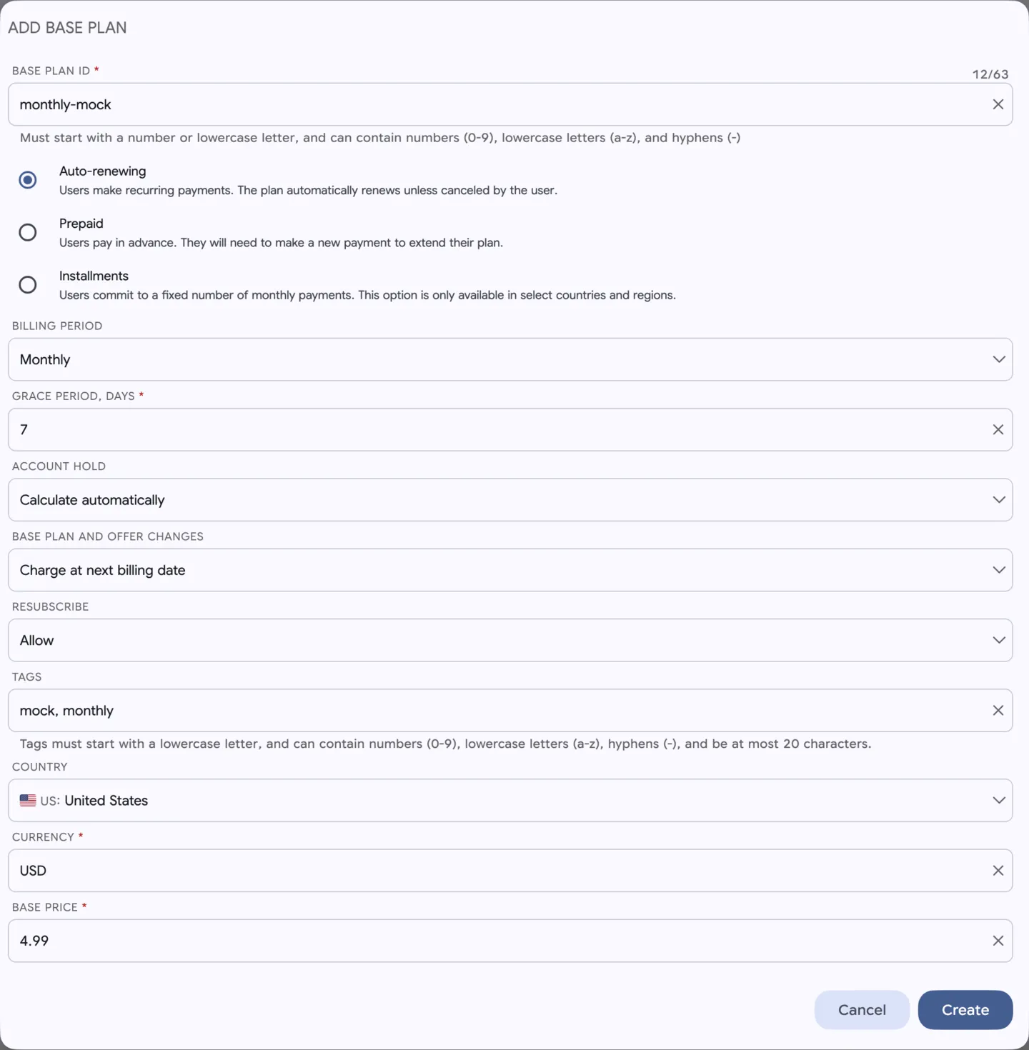 Add Google Play base plan