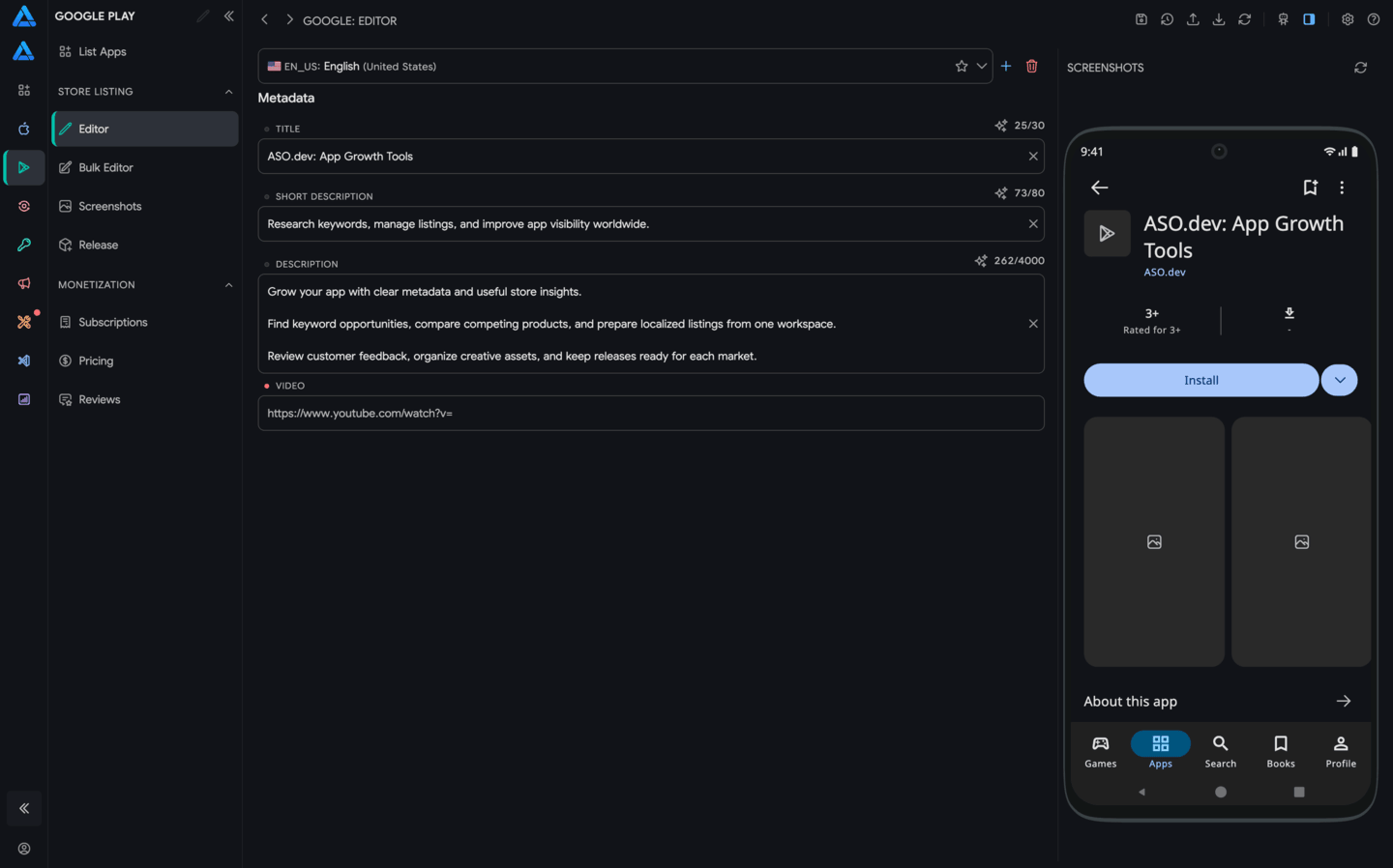 Google Play metadata editor