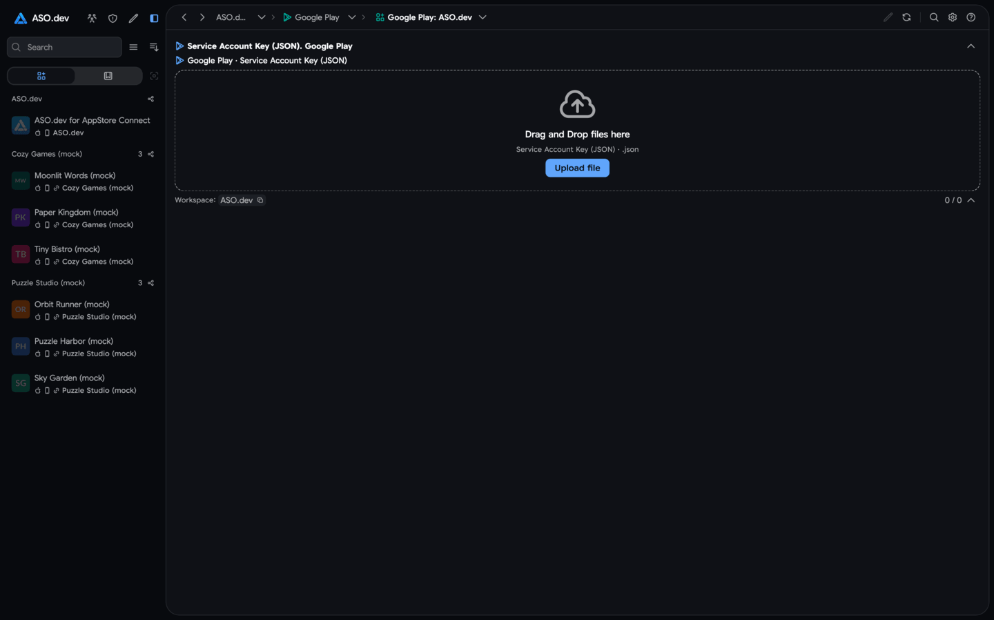 Empty Google Play workspace without a service account