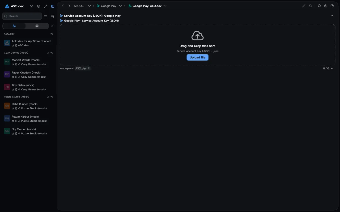 Empty Google Play workspace without a service account
