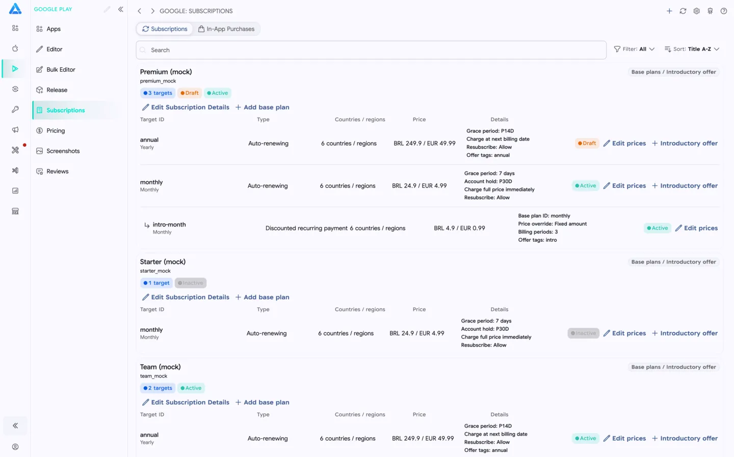 Google Play Subscriptions and In-App Purchases