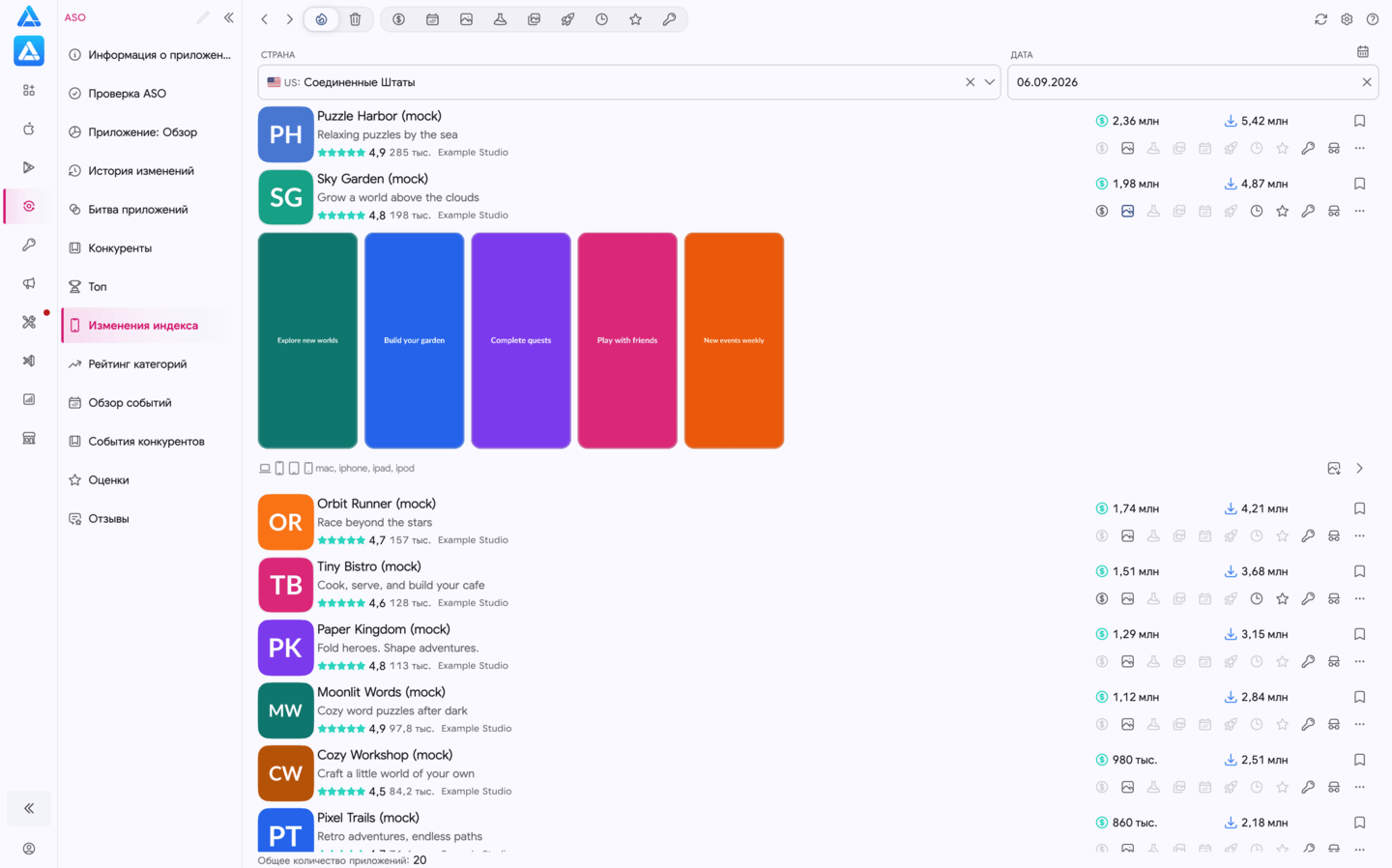 Изменения индекса App Store Connect