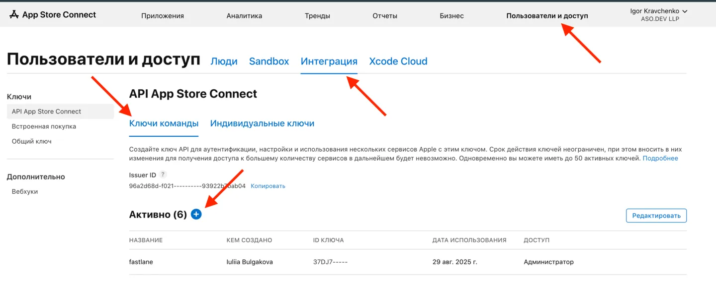 Выпустить API ключ