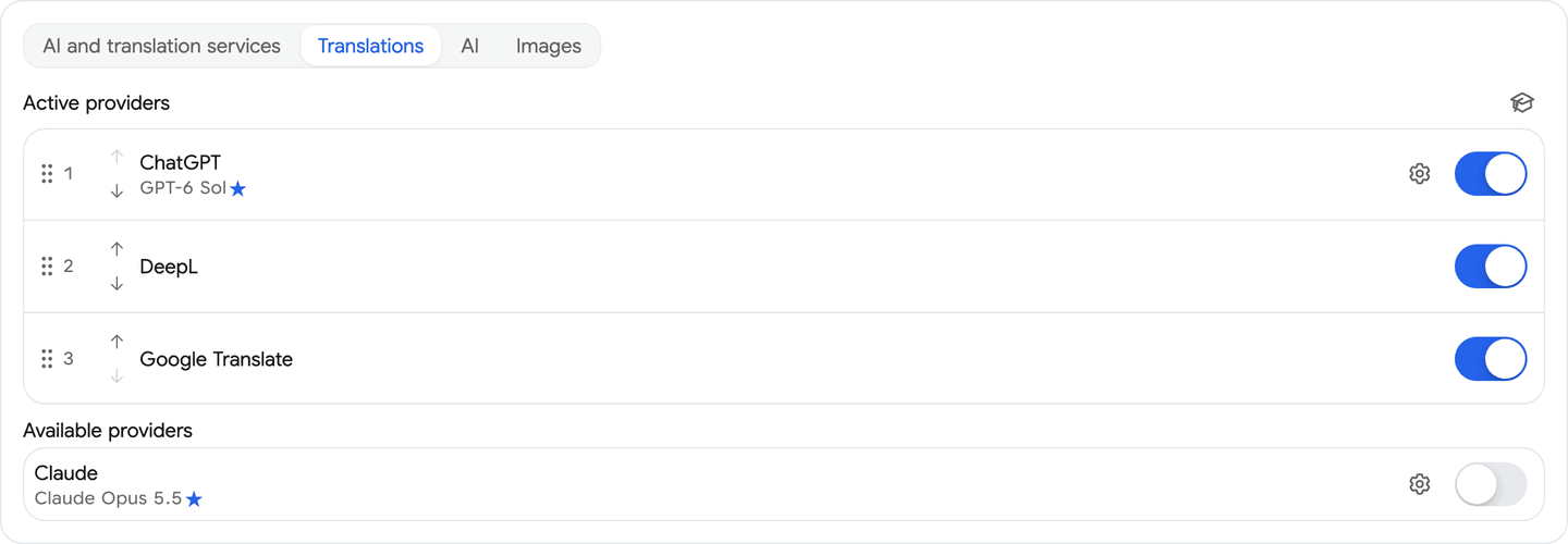 Localization Providers Settings