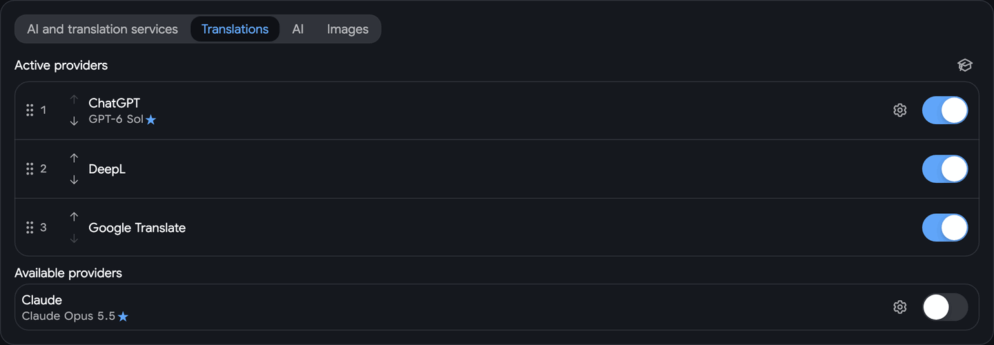 Localization Providers Settings