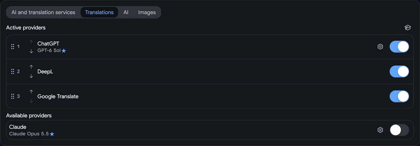 Localization Providers Settings