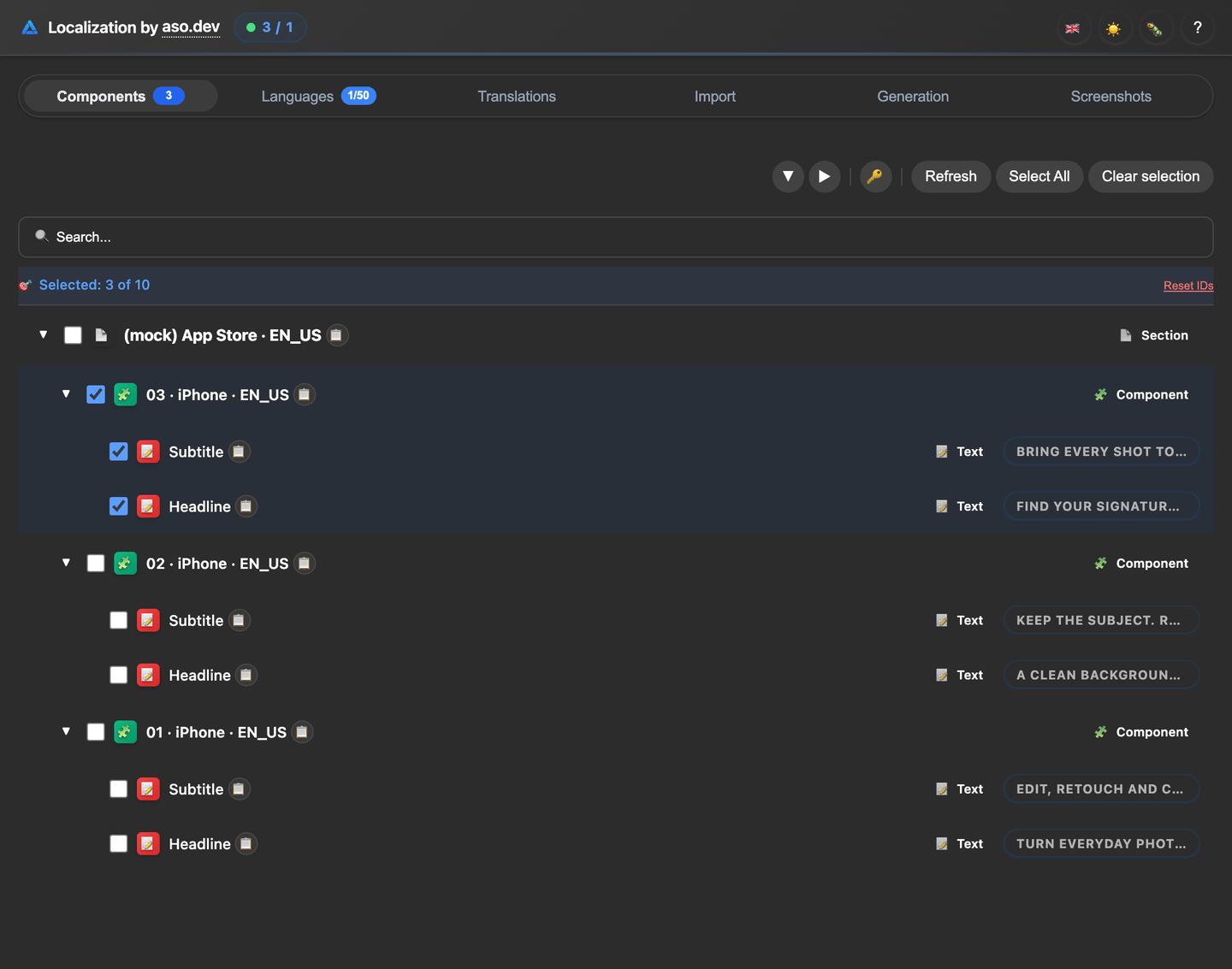 Components Tab