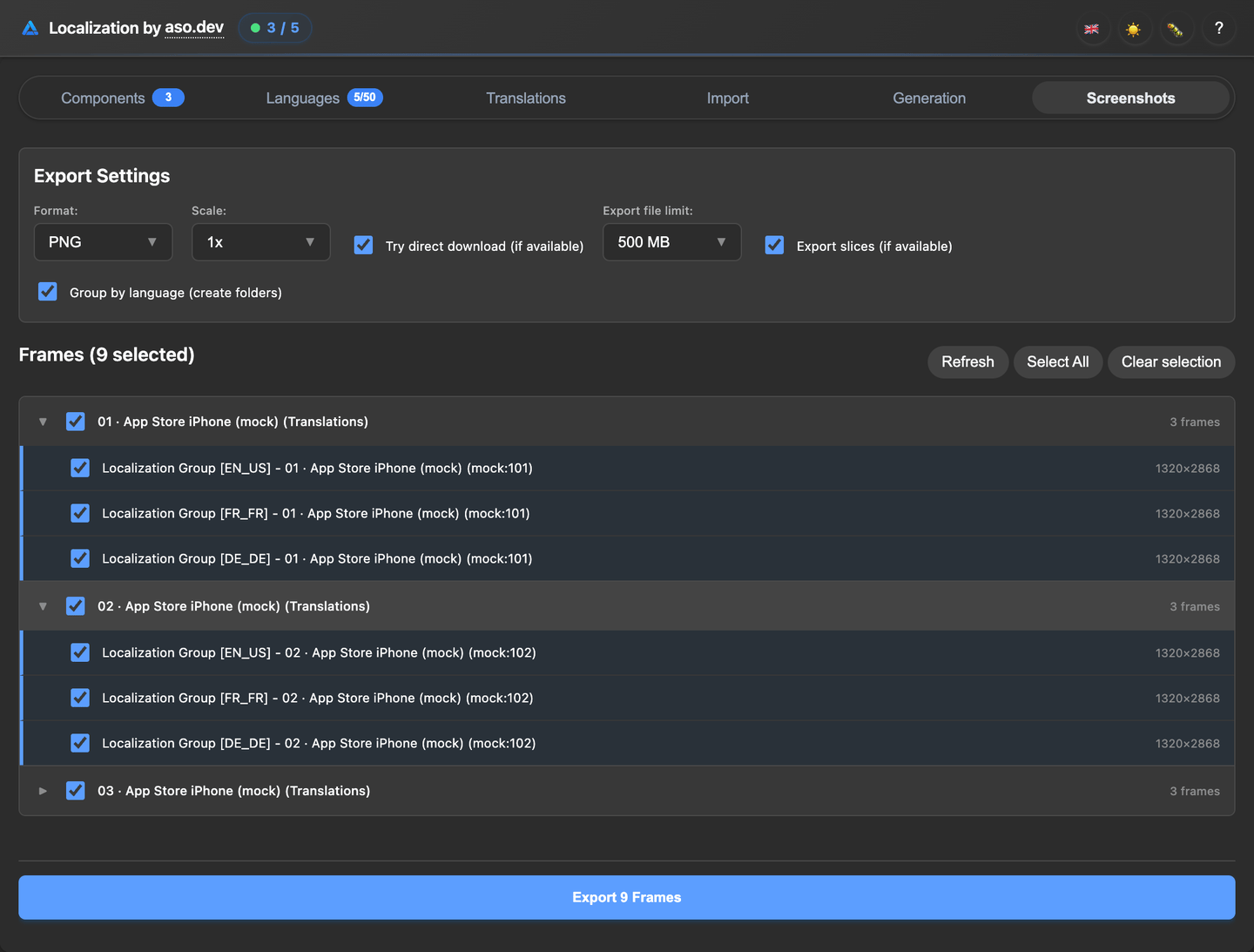 Image Export Tab