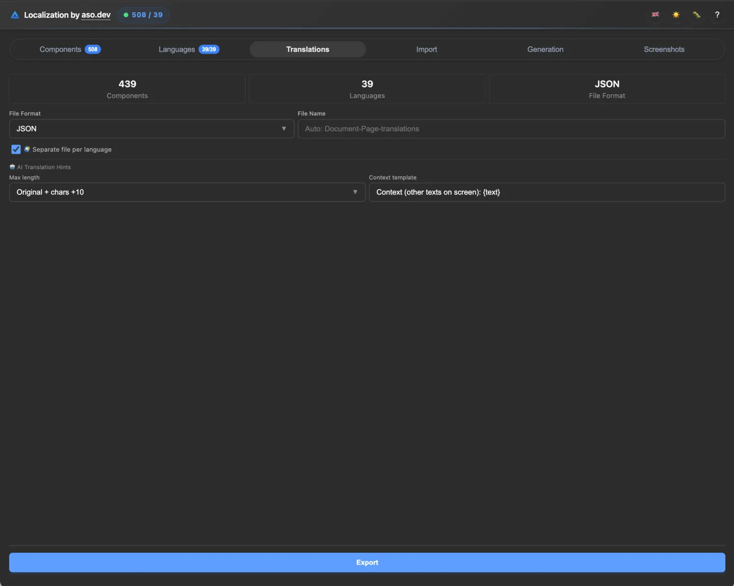 Translations Tab