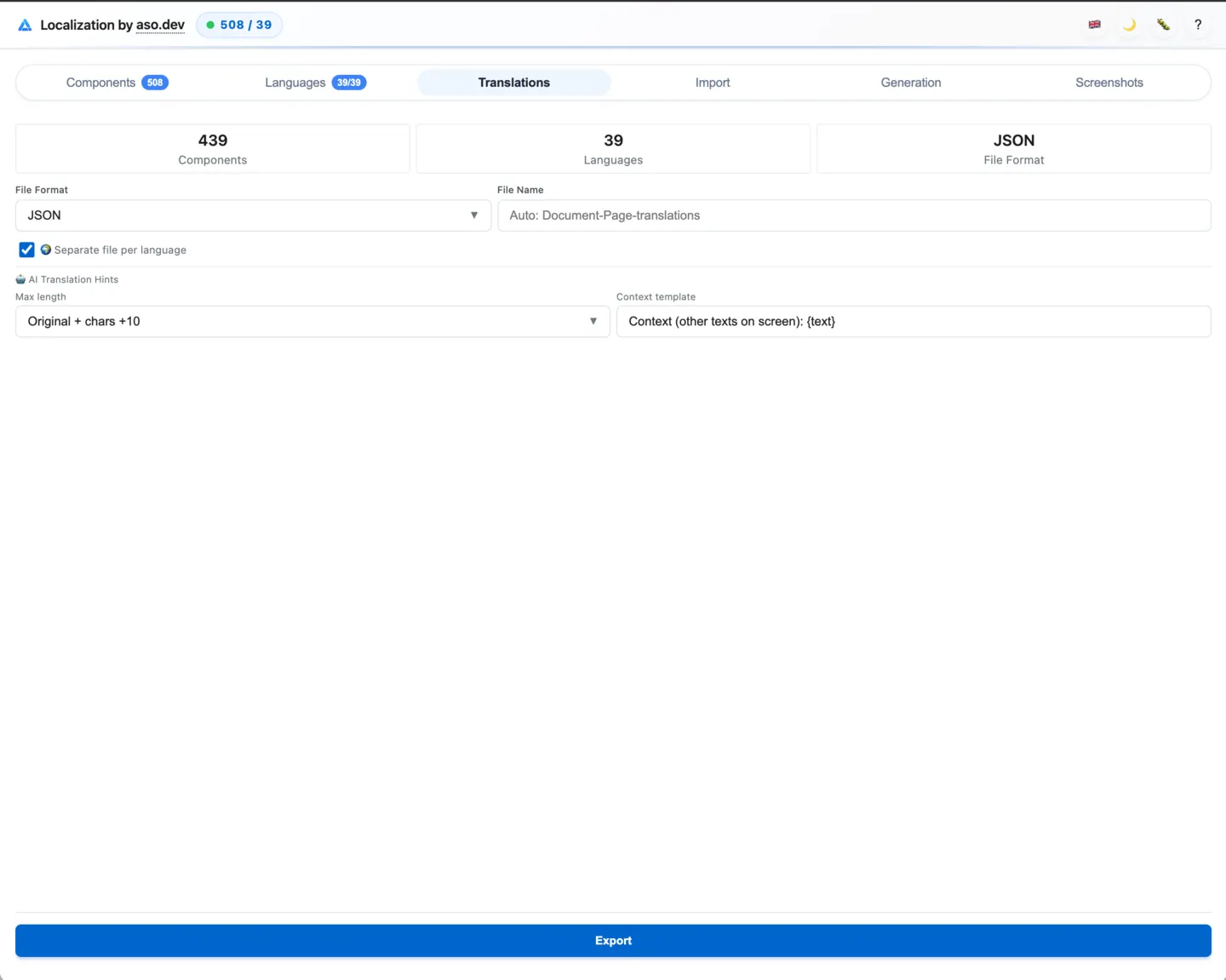 Translations Tab