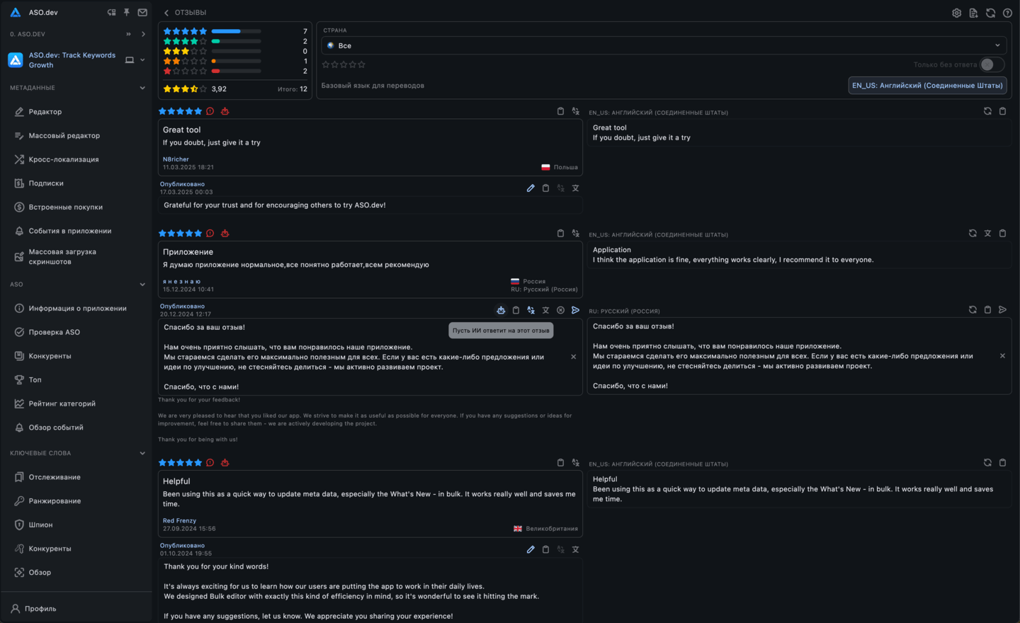 Ответы на отзывы