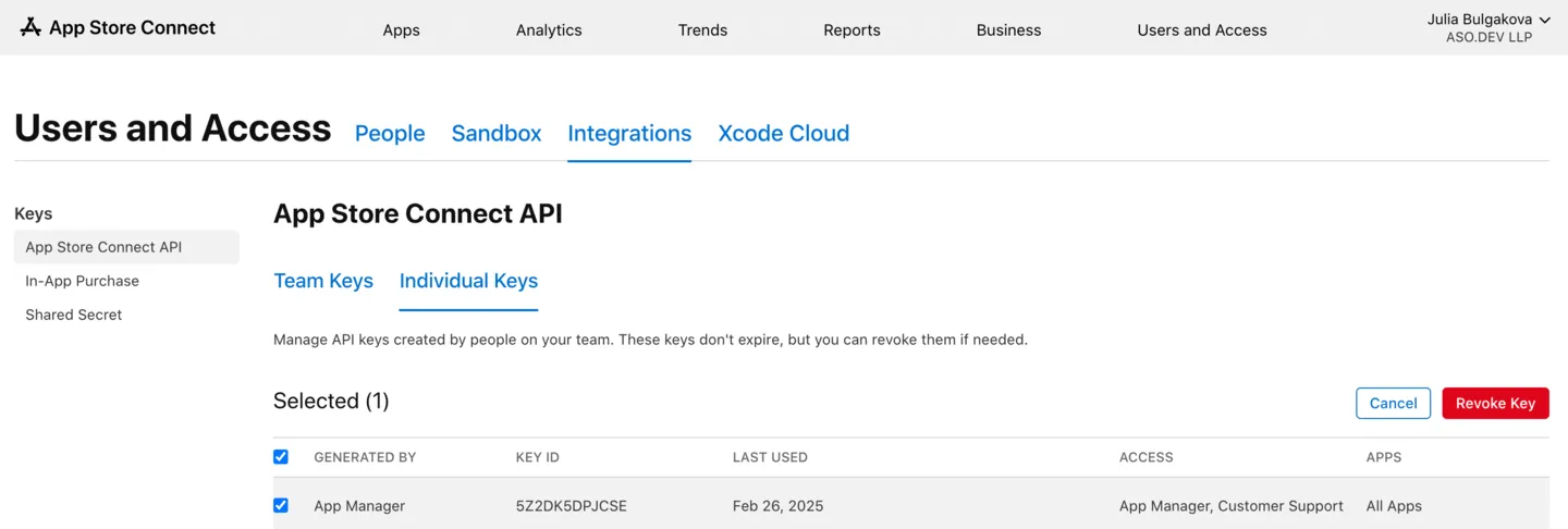 Revoke API key
