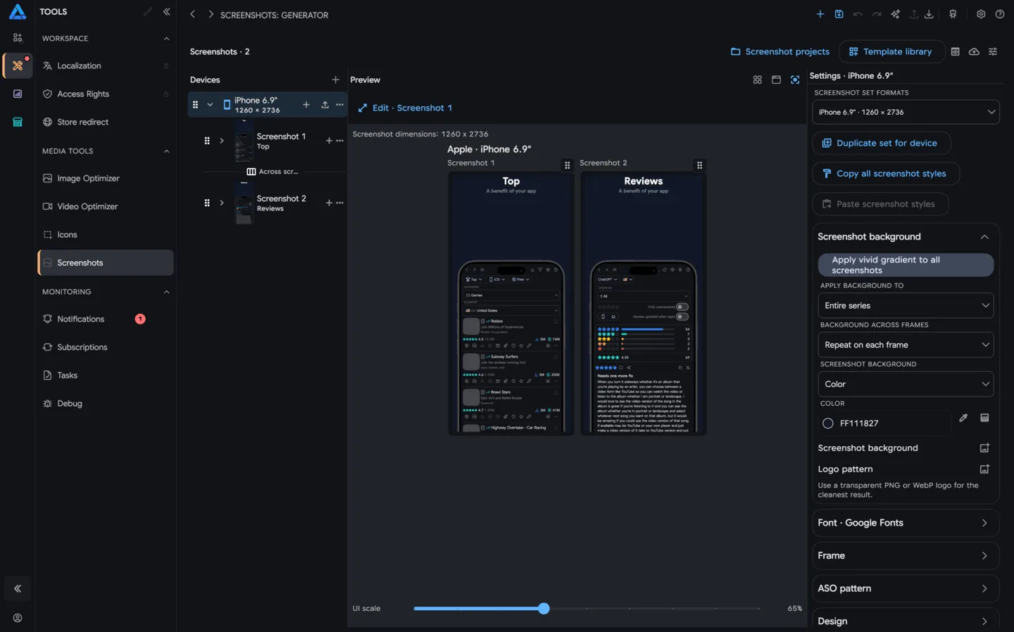Screenshot Studio workspace preview