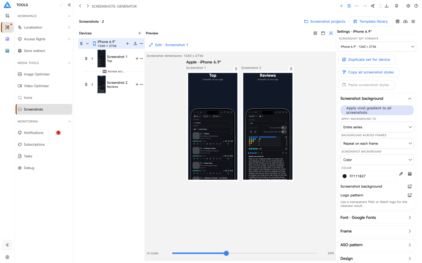 Screenshot Studio workspace preview