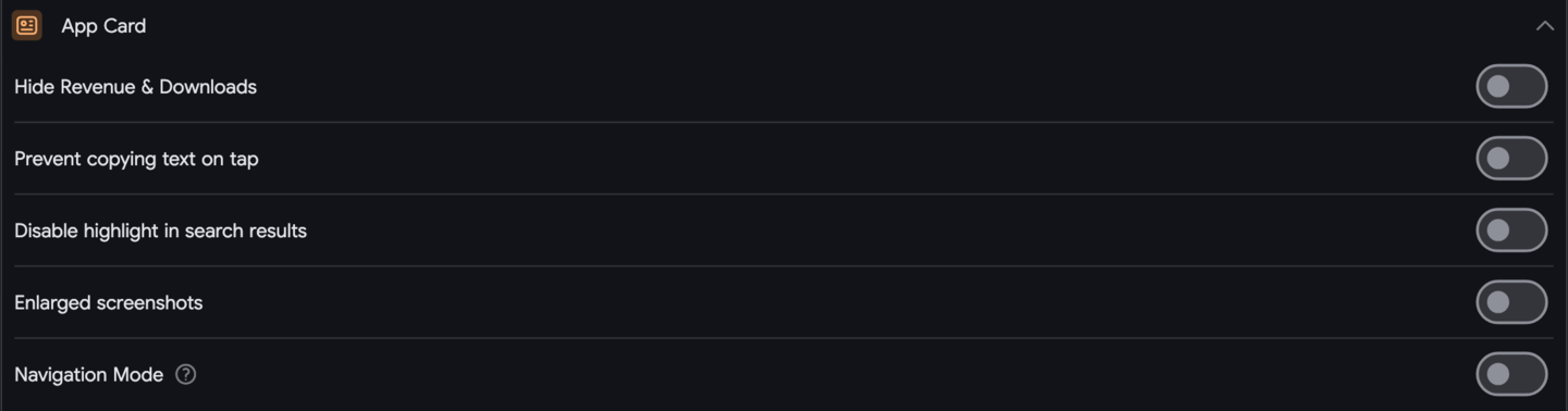 Settings: Applications cards
