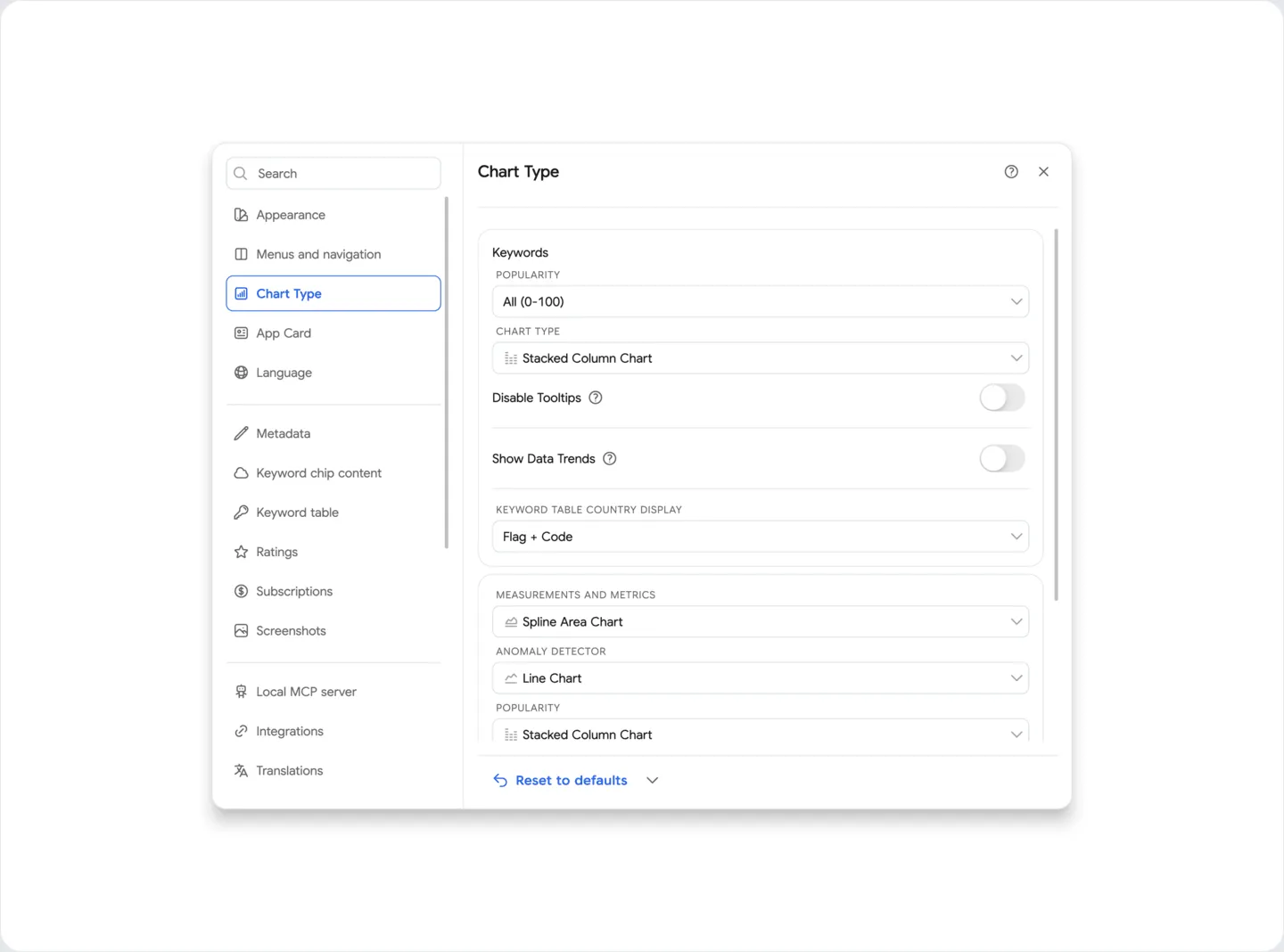 Settings: Charts