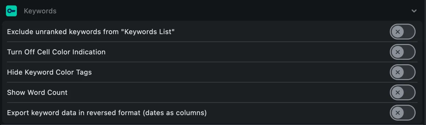 Settings: Keywords